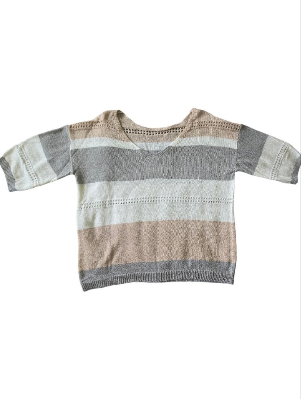 Striped Knit Sweater Top - Cream, Gray & Tan